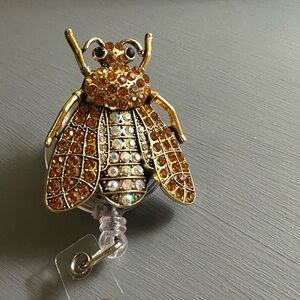 Gold and Brown Bejeweled Bee Badge Reel